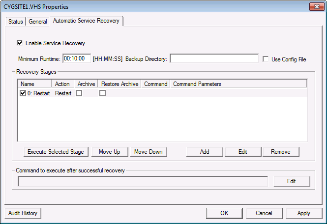 Automatic Service Recovery page